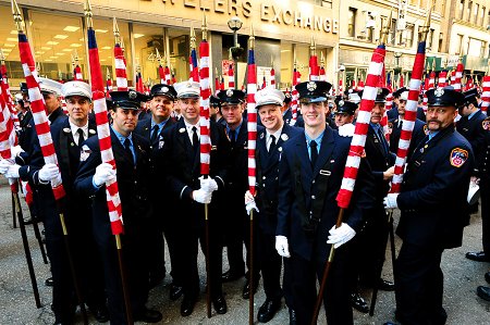 Members prepare for the start of the parade in Midtown Manhattan.