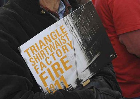 Hundreds gathered at Washington Street in Manhattan to remember the 146 victims of the Triangle Shirtwaist Factory fire.