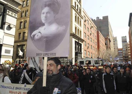 Hundreds gathered to remember the 146 victims of the Triangle Shirtwaist Factory fire.