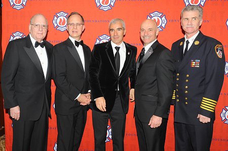 (L to R) Chairman of the FDNY Foundation Steve Ruzow, President and CEO of JetBlue David Barger, Chairman and CEO of Jarden Corporation Martin E. Franklin, Fire Commissioner Salvatore Cassano and Chief of Department Edward Kilduff.