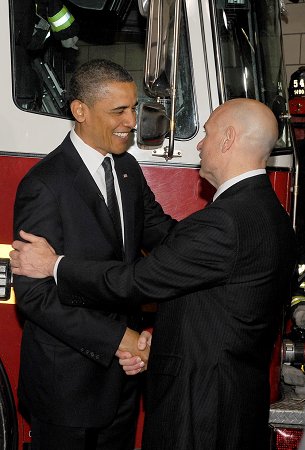 President Obama and Fire Commissioner Salvatore Cassano