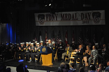 Mayor Michael Bloomberg addresses the large crowd.
