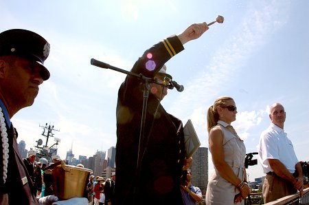 Monsignor John Delendick blesses the FDNY�s Marine Fleet.