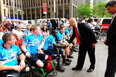 Fire Commissioner Salvatore Cassano meets the Wounded Warriors.