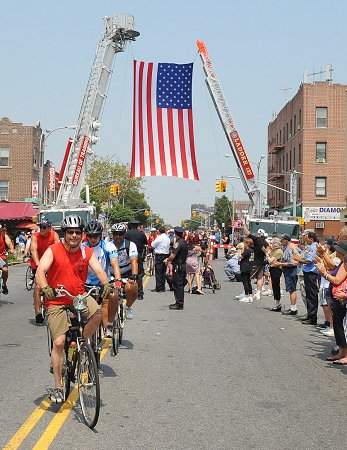 FDNY members joined the wounded warriors in lower Manhattan. The ride ended at 18th Avenue in Brooklyn.