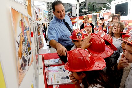 Members of the FDNY's Fire Safety Education Unit taught children and other visitors about how to keep their homes fire safe.