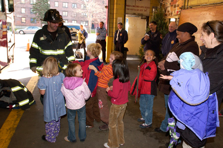 Elementary school visits their local firehouse to meet the firefighters and learn about fire safety.