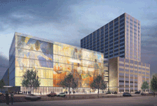 Harlem Hospital with Artist's Rendering of new Ambulatory Care Pavilion