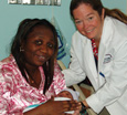 Pamela Akukuma with baby Richard and Andrea O'Neill, RN, BSN, ANP, Jacobi Medical Center