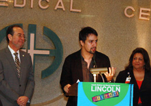 HHC President Alan Aviles, Tony and Grammy Award winner Lin-Manuel Miranda and HHC Senior VP Iris Jimenez-Hernandez HHC President Alan Aviles, Tony and Grammy Award winner Lin-Manuel Miranda and HHC Senior VP Iris Jimenez-Hernandez