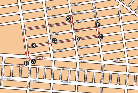 Map of the route of the bed-stuy walking tour.