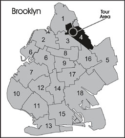 Map showing the location of the tour area in Brooklyn