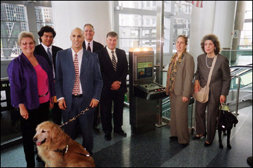 Group shot with from left to right: Susan Meeker, Executive Director SIILC; Robert Piccolo, AIA, Deputy Commissioner MOPD; Matthew Sapolin, Commissioner , MOPD; Ron Melicar, Executive Director, SBS; James DeSimone, Chief Operating Officer, DOT; Gale A. Brewer, Councilwoman, Chair, Technology in Government; Dr. Gourgey, Director, Baruch College (CCVIP)