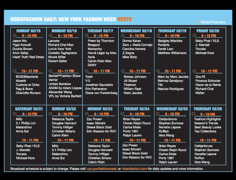 Click here for a pdf version of the Videofashion Daily Schedule