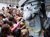 Gray Can Character visits PS 229 in Queens