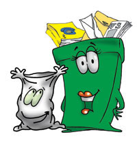 green recycling bin and clear bag green recycling bin and clear bag