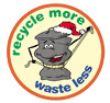 recycle-more, waste-less character with Santa hat