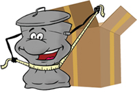 Illustration: wasteless gray can with big box