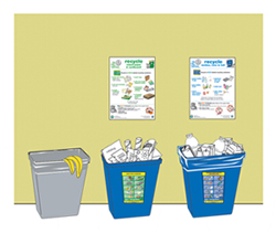 3 bins with signs