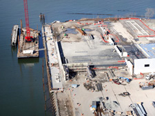 image: An aerial view showing structural columns installed on the processing building