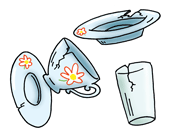 broken glass and saucers