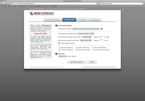 Neevia Online PDFcompress screen shot Neevia Online PDFcompress screen shot