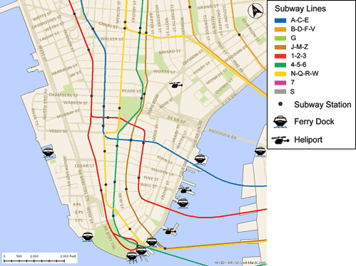 Map of Lower Manhattan Transportation