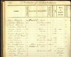 Ledger Page from the 1819 Jury Census, Manhattan, Second Ward. Each entry records the name, age, and occupation of each head of household.