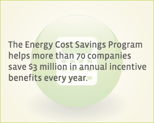 The Energy Cost Savings Program helps more than 70 companies save $3 million in annual incentive benefits every year.