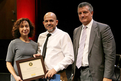 Commissioner Tom Sorrentino at the fourth annual Safety Honor Roll, with Commissioner Meera Joshi and customer service honoree Domingo Fernandez.