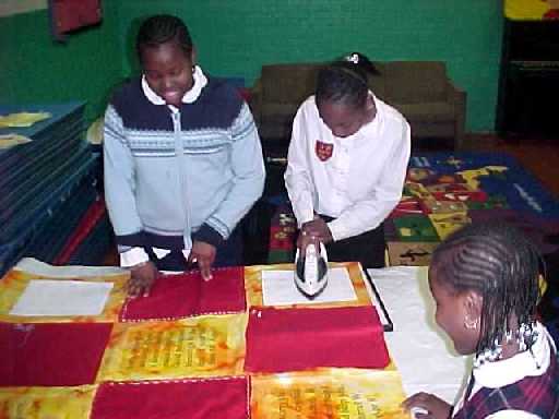 Kids working on Quilt