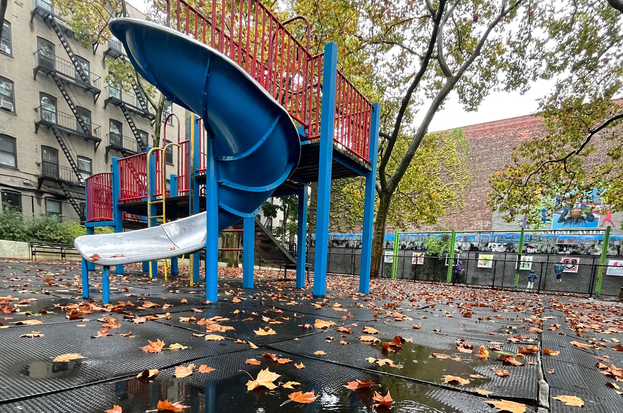 Photo of a slide in a playground