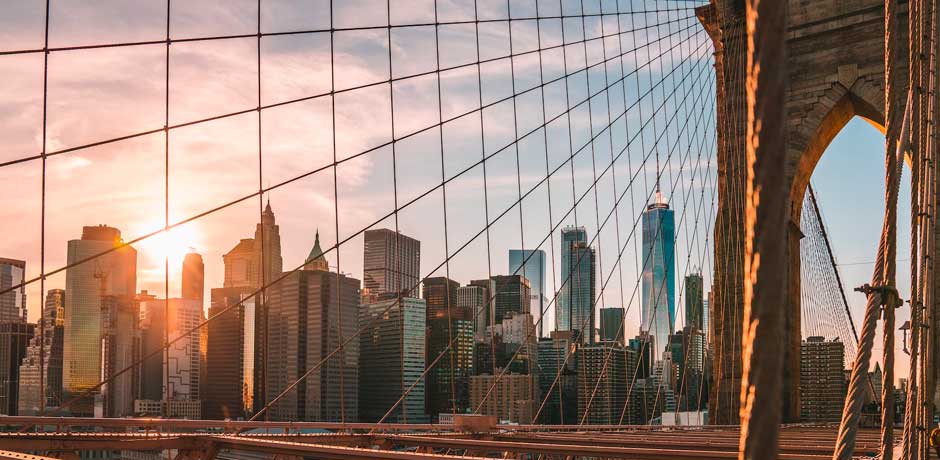 Brooklyn Bridge at sunset. 
                                           