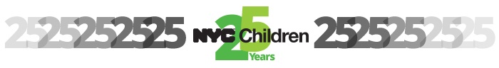 N Y C Children 25 Years logo with the number 25 stretching and fading on each side