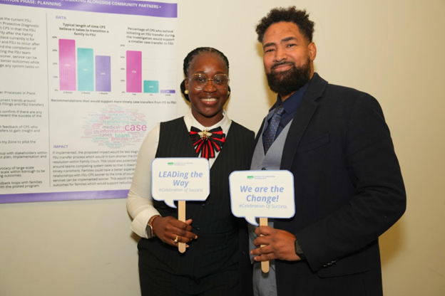 Participants in ILD&rsquo;s LEAD program smile in front of their change project summary, holding signs that read &ldquo;LEADing the Way&rdquo; and &ldquo;We are the Change!&rdquo;