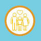 Community - Orange logo with an illustration of three people and a heart above them