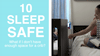Mother on her bed reaching for the baby's crib with the baby in it. Blue background on the left side with text that reads: 10, Safe Sleep, What if I don't have enough space for a crib?