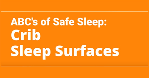 Orange background. Text reads: The A B C's: Crib Sleep Surfaces