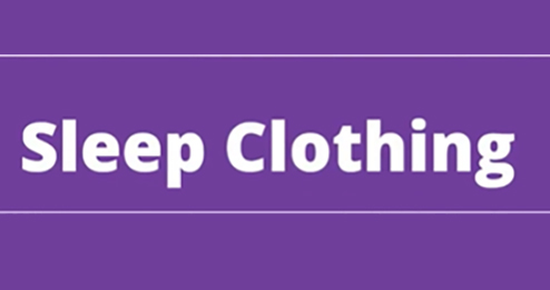 Purple background. Text reads: Sleep clothing
