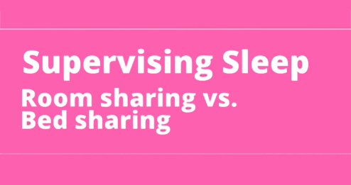 Pink background. Text reads: Supervising Sleep: Room Sharing vs. Bed sharing