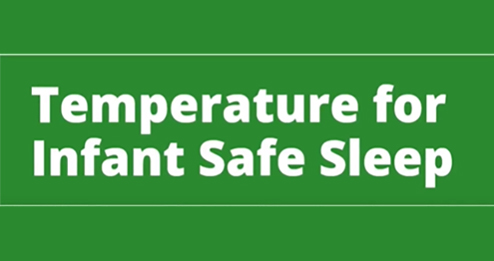 Green background. Text reads: Temperature for infant safe sleep