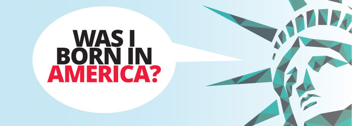Artwork of the Head of the Statue of Liberty Saying Was I Born In America?