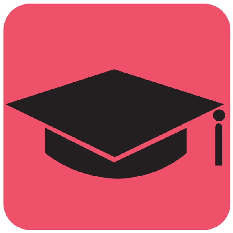 Title is Education with red image displaying a graduation cap