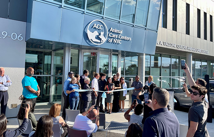 Photo of Paul A. Vallone Queens Animal Care Center ribbon cutting.
                                           