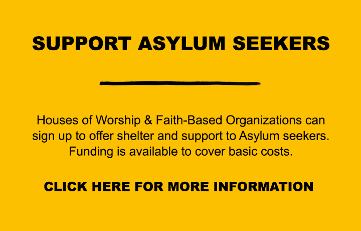 a yellow background with a texts said offer shelter and support asylum seekers
                                           