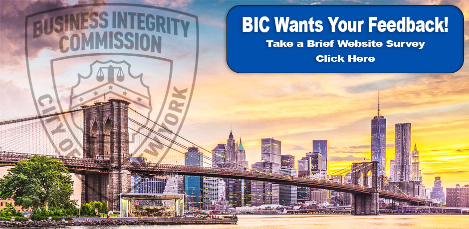 BIC logo on image of Brooklyn Bridge with NYC skyline at sunset
                                           