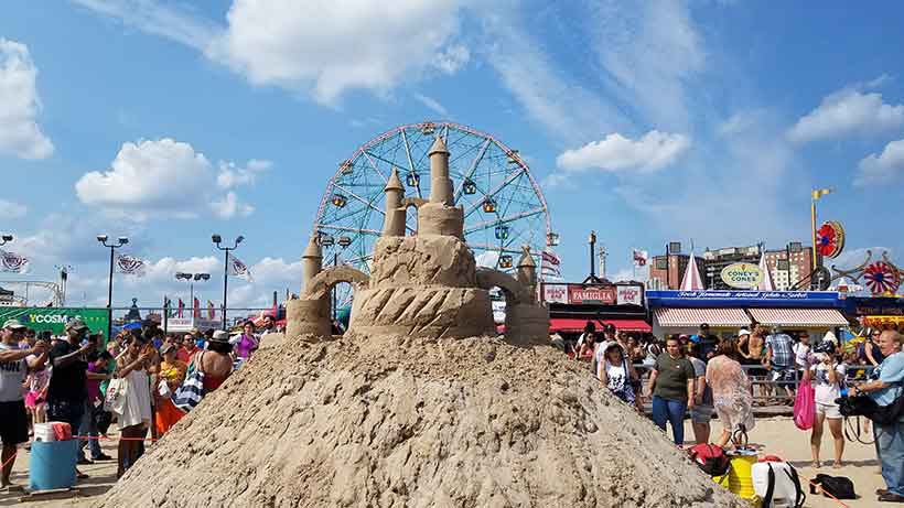 sand castle on summer day on Coney Island Beach
                                           
