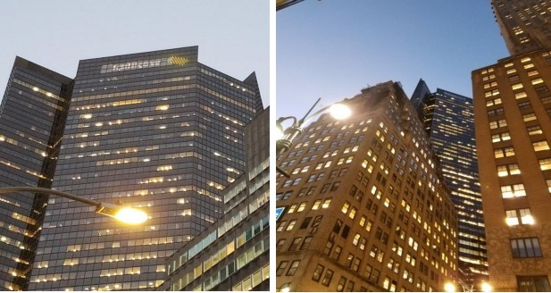 Photo of two illuminated signs.