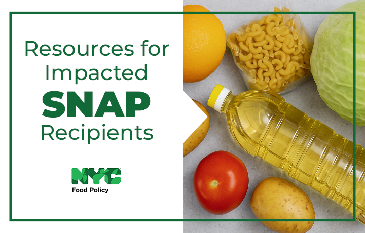 Photo of various foods with a banner on the right side of the photo with green text stating 