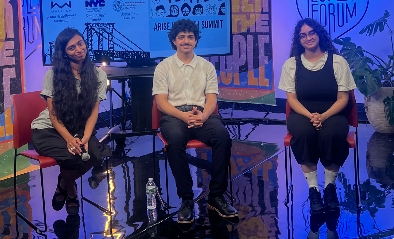 Group of young people with Commission staff members posing for camera holding up a banner that reads &ldquo;Intermediate School 291 Celebrates Respect for All Week.&rdquo;